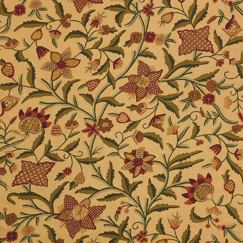 Purchase sample of 50470 Somerset Crewel, Red/Green by Schumacher Fabric