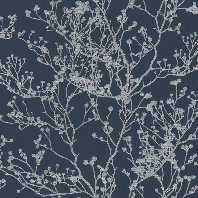 View HC7521 Handcrafted Naturals Budding Branch Silhouette Navy by Ronald Redding Wallpaper