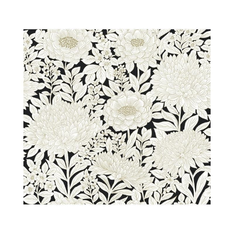 Sample BW3923 Wood Block Blooms, Black and White Resource Library by York Wallpaper