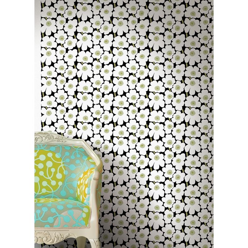 MKS4494 Marimekko Black Pieni Unikko Peel &amp; Stick Wallpaper by NuWallpaper4