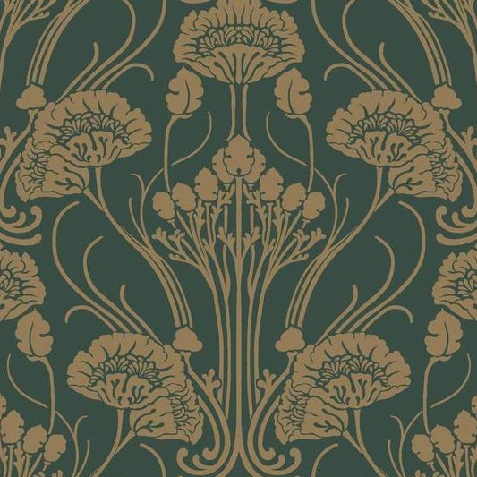 Save CA1566 Deco Nouveau Damask Greens Botanical by Antonina Vella Wallpaper