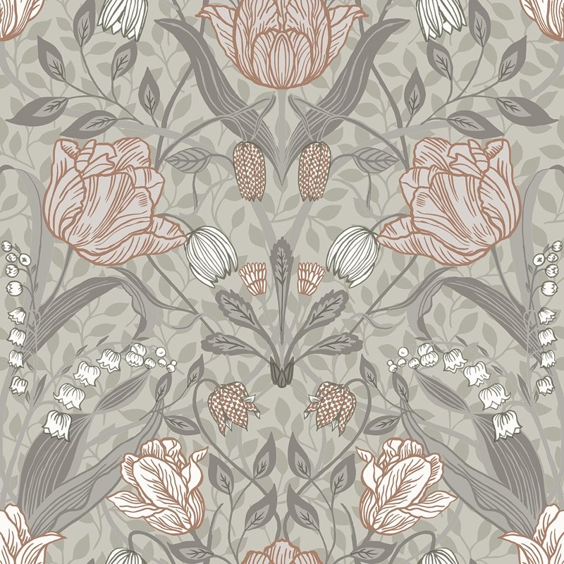 Select 2999-44105 Annelie Filippa Grey Tulip Beige Pink A-Street Prints Wallpaper