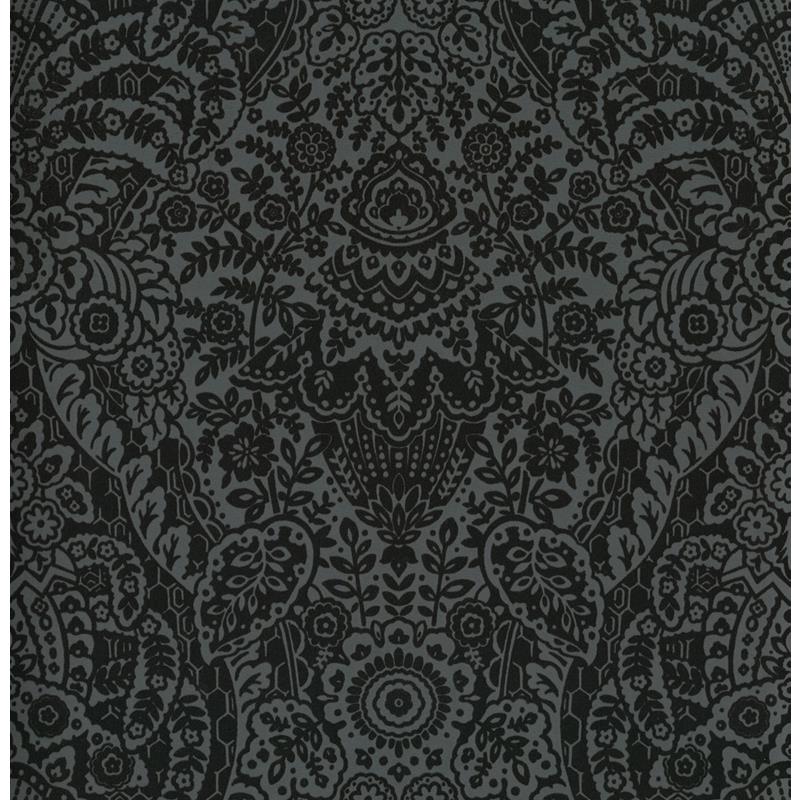 Acquire 2973-87365 Daylight Maris Charcoal Flock Damask Charcoal A-Street Prints Wallpaper