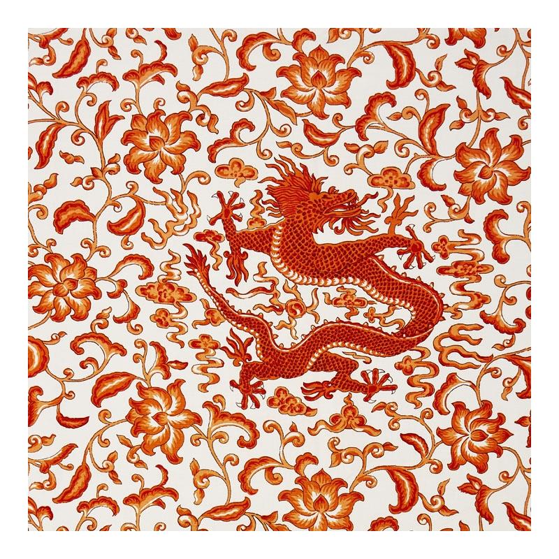 Save 16558-003 Chi'En Dragon Linen Print Persimmon by Scalamandre Fabric