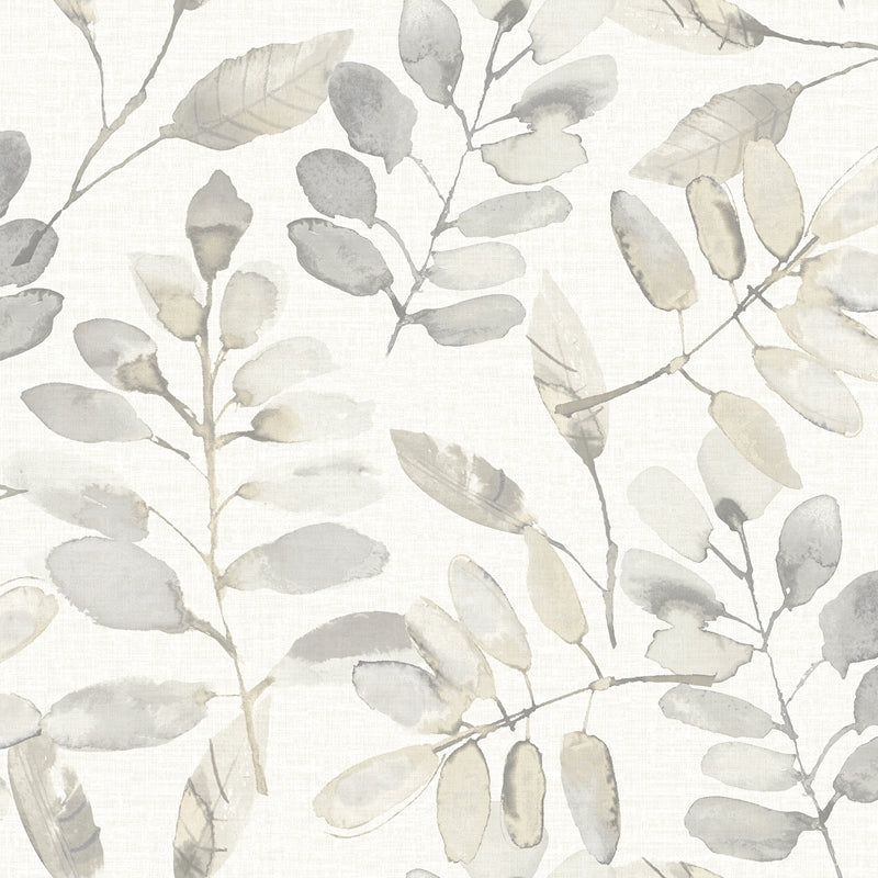Sample 3124-13907 Thoreau, Pinnate Taupe Leaves Wallpaper by Chesapeake