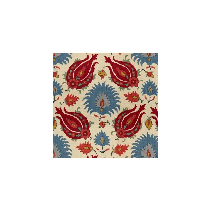Sample BR-700020-176 Kashmiri Linen Print Pomegranate/Blue Ethnic Brunschwig and Fils Fabric