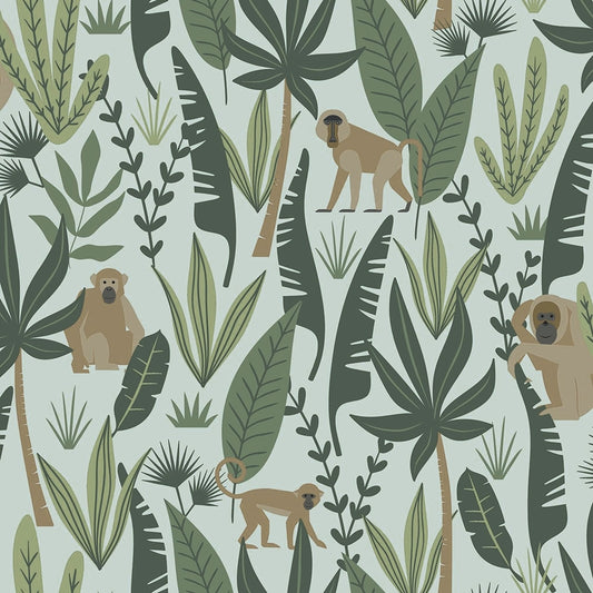 Buy 4060-139073 Fable Kiki Green Monkeys Wallpaper Green by Chesapeake Wallpaper