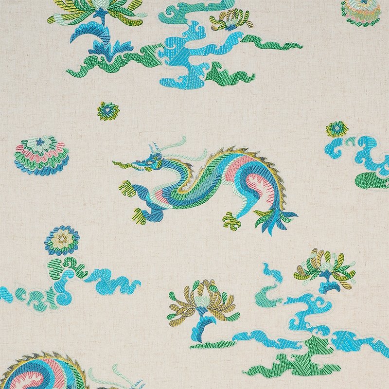 Purchase sample of 78110 Hanlun Dragon Embroidery, Natural by Schumacher Fabric