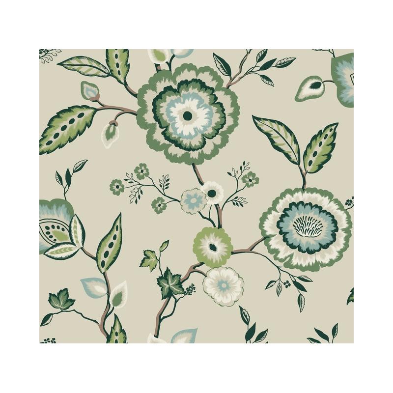 Sample GO8233 Dahlia Blooms Linen/Jade, Greenhouse by York Wallpaper