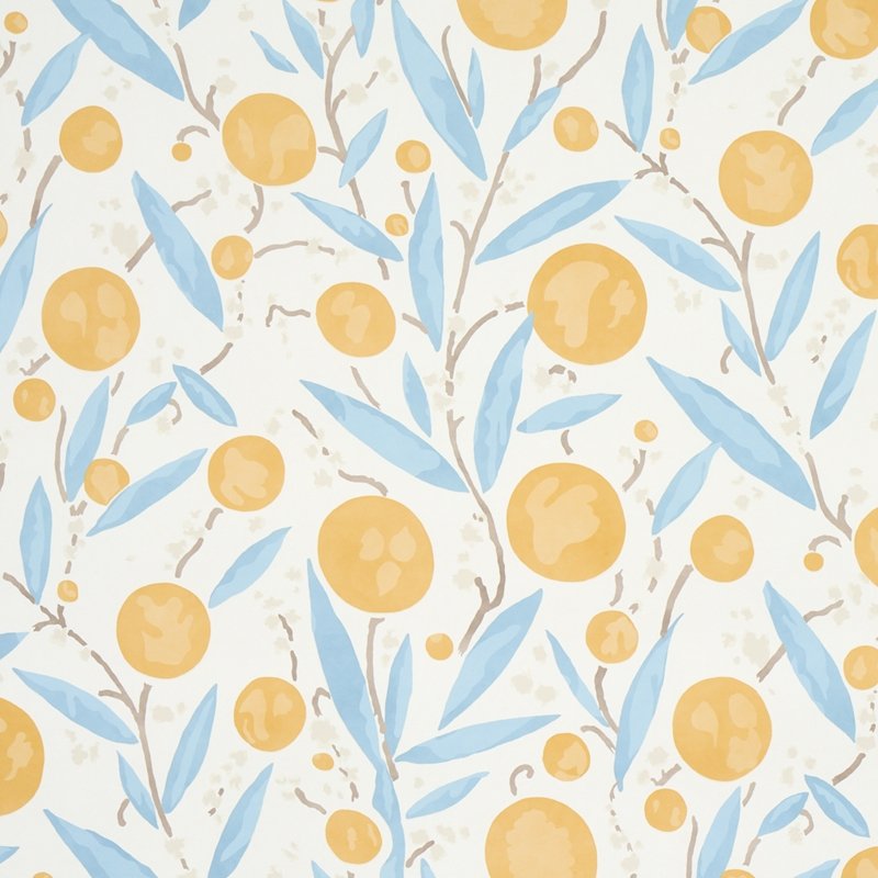 Buy 5013200 Mirabelle Yellow and Sky Schumacher Wallcovering Wallpaper
