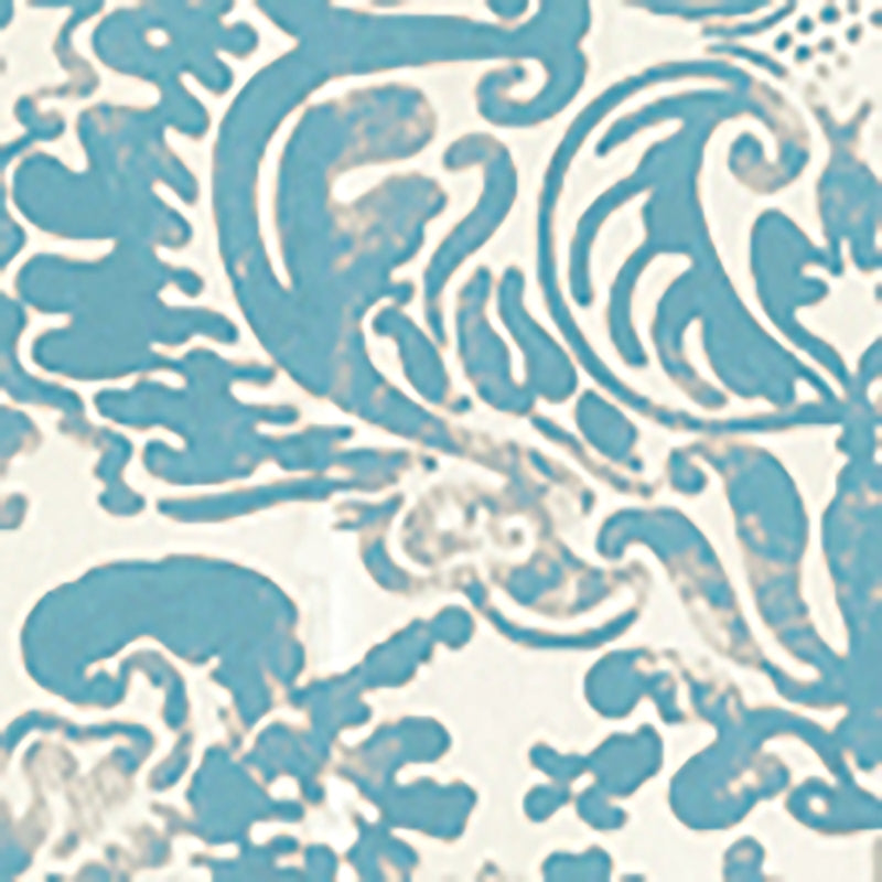 Sample 2330-27WP San Marco, Dark Turquoise on Off White by Quadrille Wallpaper