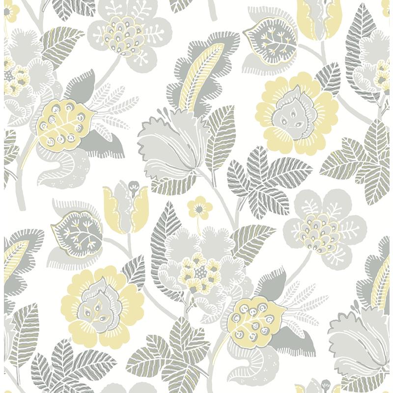 Sample 4081-26341 Happy, Jana Light Grey Jacobean by A-Street Prints Wallpaper