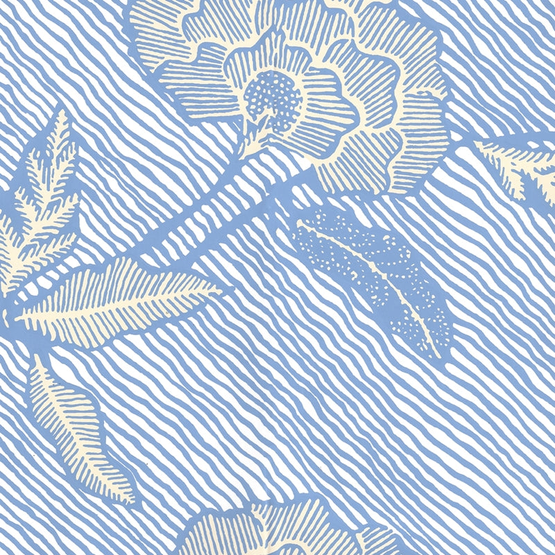 Sample 4060M-02WP Flores Ii, French Blue Cream on White by Quadrille Wallpaper