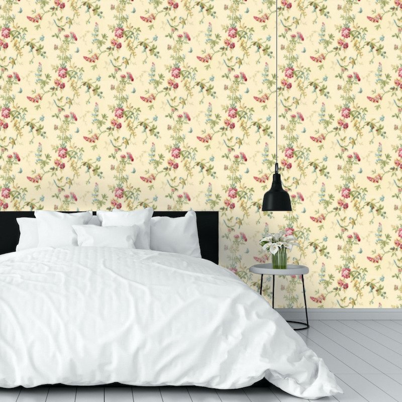 Select 5004361 Chickadee Floral Vanilla Schumacher Wallpaper