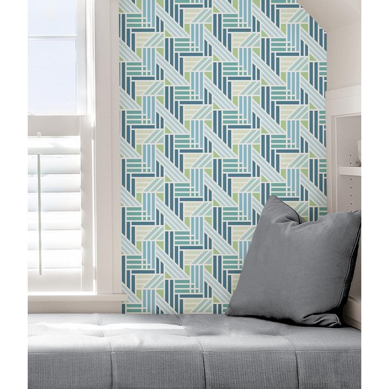 VBS4023 Vera Bradley Teal Geo Medallion Peel &amp; Stick Wallpaper by NuWallpaper5