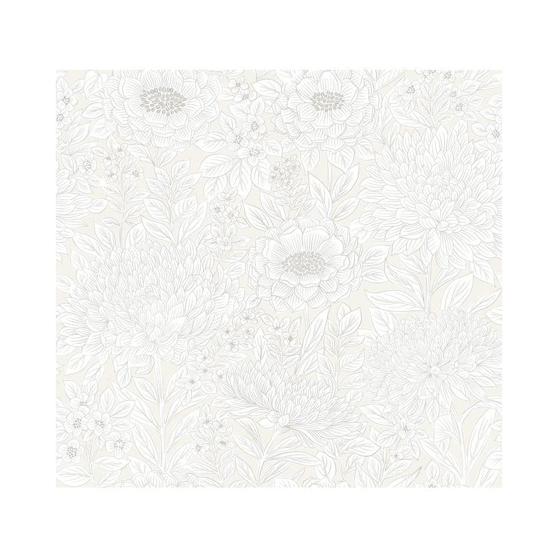 Sample BW3921 Wood Block Blooms, Black and White Resource Library by York Wallpaper