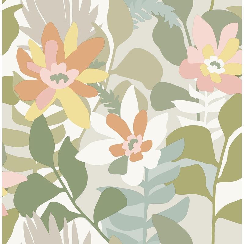 Sample 4014-26453 Seychelles, Koko Taupe Floral Wallpaper by A-Street Prints Wallpaper