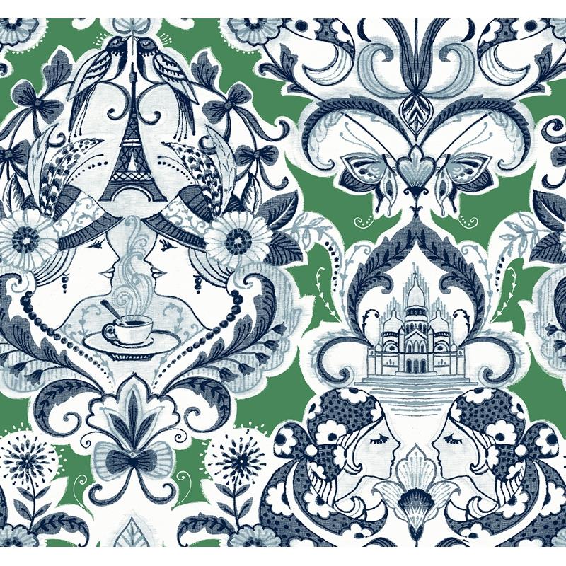 Sample 2973-90887 Daylight, Sadie Green Parisian Damask by A-Street Prints Wallpaper
