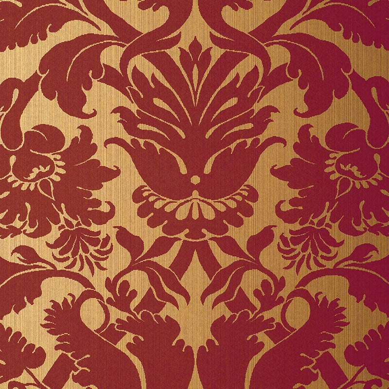 Select 529195 Fiorella Damask Red On Gold Schumacher Wallpaper