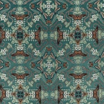 View F1581/04 Emerald Forest Teal Jacquard Animal/Insects by Clarke And Clarke Fabric
