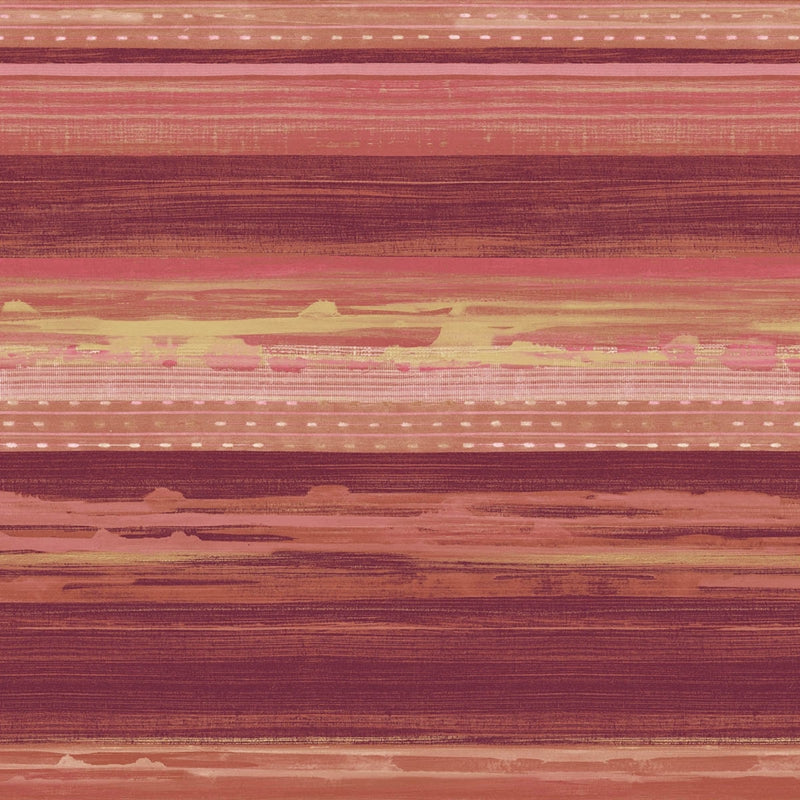 Sample RY31301 Boho Rhapsody, Horizon Brushed Stripe Cranberry, Scarlet, and Blonde Seabrook Wallpaper