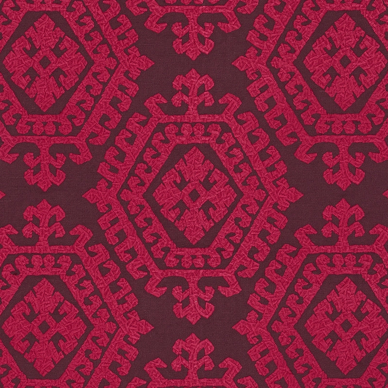 Purchase sample of 71943 Omar Embroidery, Berry by Schumacher Fabric