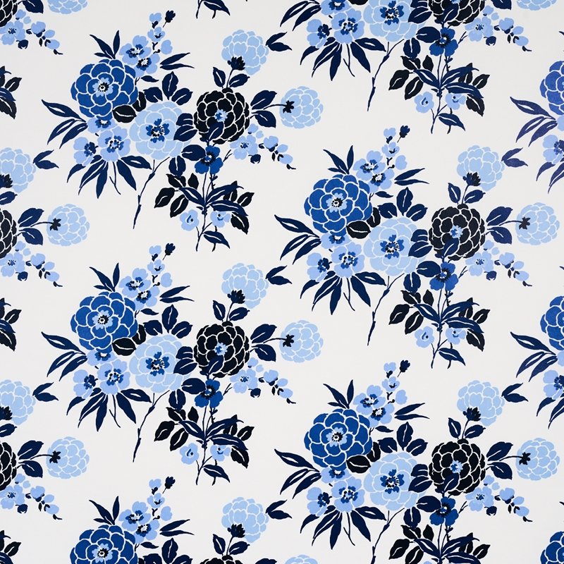 View 5013130 Valentina Floral Blues Schumacher Wallcovering Wallpaper