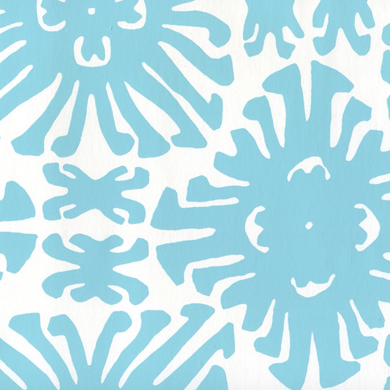 Sample 2475WP-01 Sigourney Small Scale, Turquoise on White by Quadrille Wallpaper