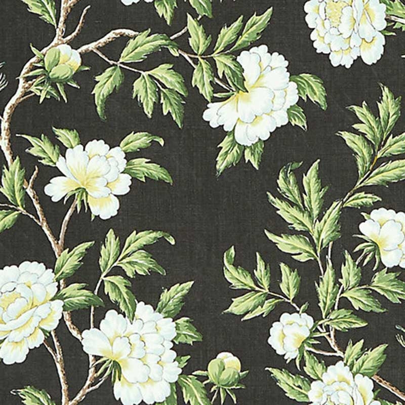 Sample SC 000316616 Peonia Linen Print, Onyx by Scalamandre Fabric