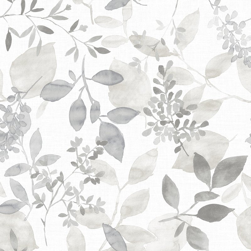 Sample NUS3144 Grey Breezy, Leaves Peel and Stick Wallpaper