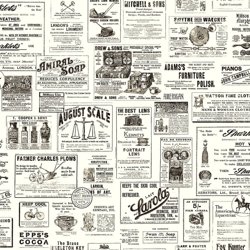 Sample 3115-64272 Farmhouse, Adamstown Black Newspaper by Chesapeake Wallpaper