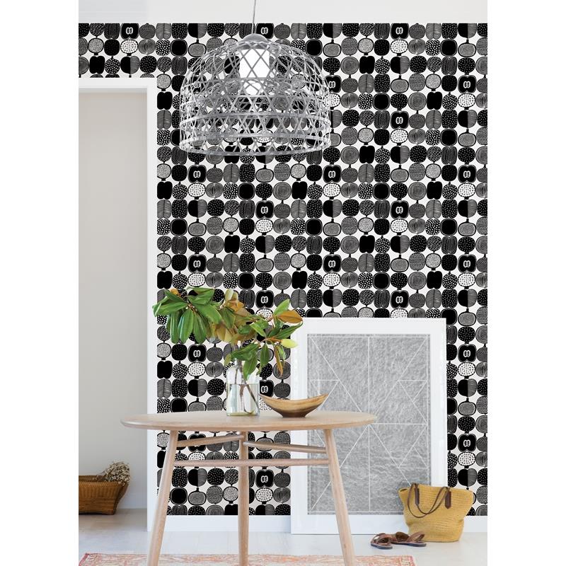 MKS4501 Marimekko Black and White Kompotti Peel &amp; Stick Wallpaper by NuWallpaper2