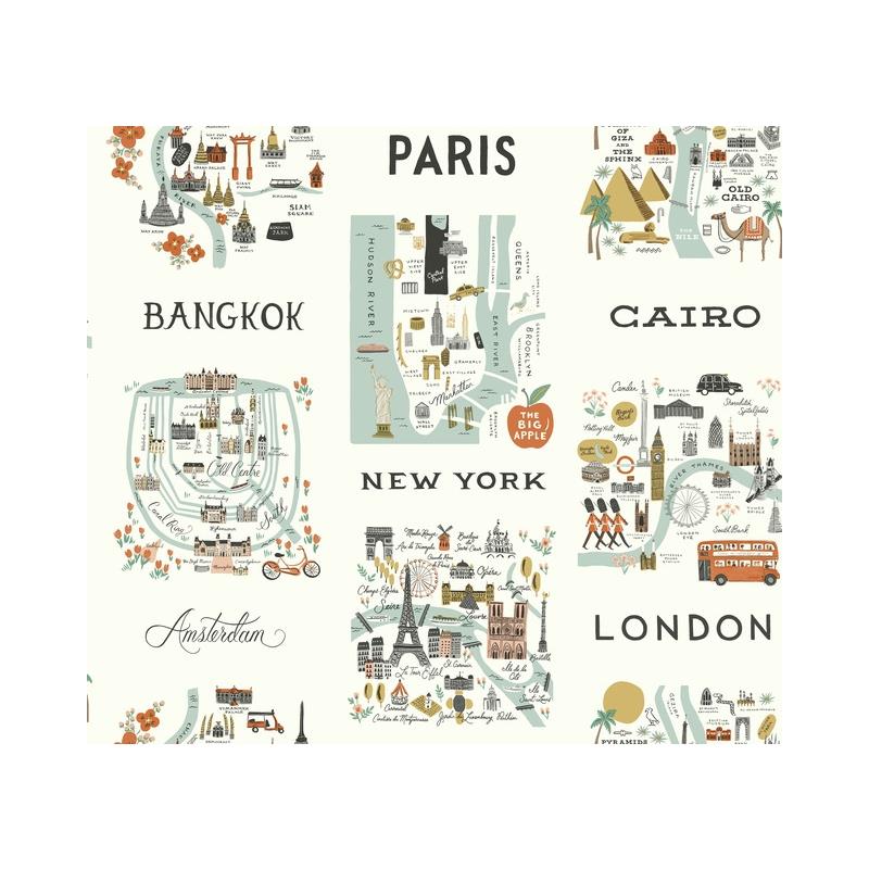 Sample RI5160 Rifle Paper Co. City Maps Mint York Wallpaper