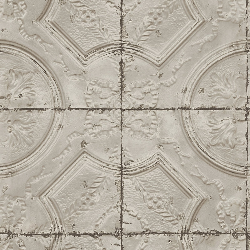 Sample 3115-12433 Farmhouse, Susanna Taupe Vintage Tin Tile by Chesapeake Wallpaper