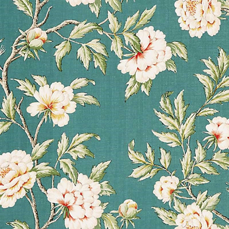 Sample SC 000216616 Peonia Linen Print, Emerald Isle by Scalamandre Fabric