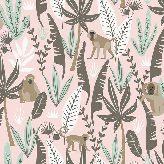 Shop 4060-139072 Fable Kiki Pink Monkeys Wallpaper Pink by Chesapeake Wallpaper