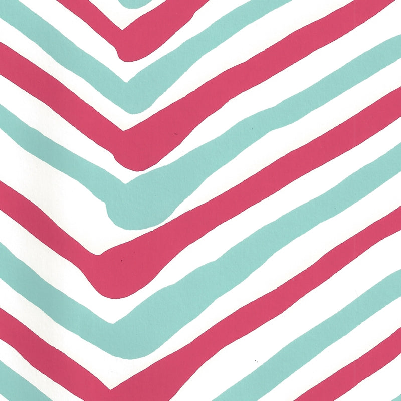 Sample AP950-11 Zig Zag Multi Color, Turquoise Fuschia on Almost White by Quadrille Wallpaper