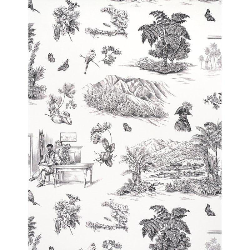 View 5013770 Toussaint Toile Black On Ivory Schumacher Wallcovering Wallpaper