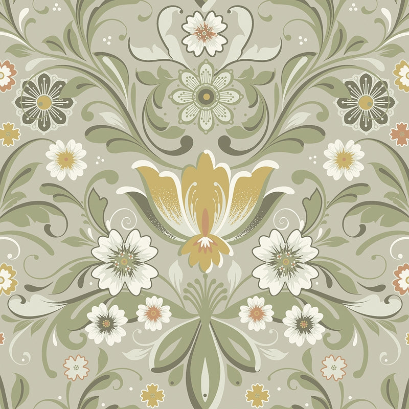 Sample 2999-24113 Annelie, Ostanskar Green Retro Floral by A-Street Prints Wallpaper