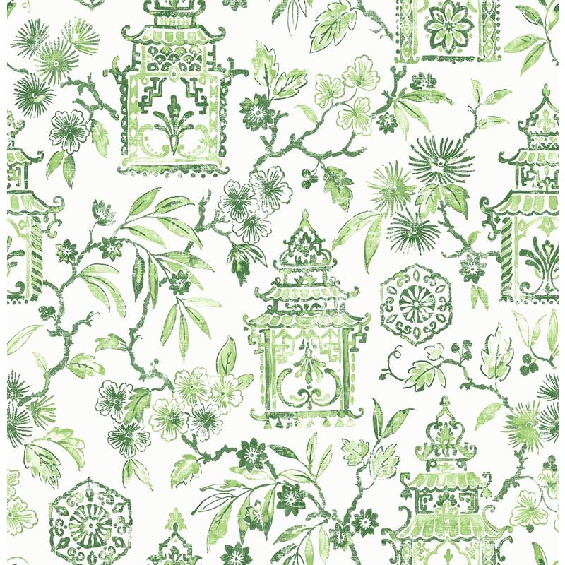 Search 4081-26312 Happy Helaine Green Pagoda Green A-Street Prints Wallpaper