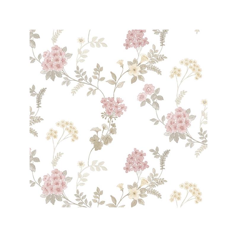 Sample AF37732 Flourish Abby Rose 4, Pink Fern Floral Wallpaper in Pink, Khaki, Grey Blush by Norwall
