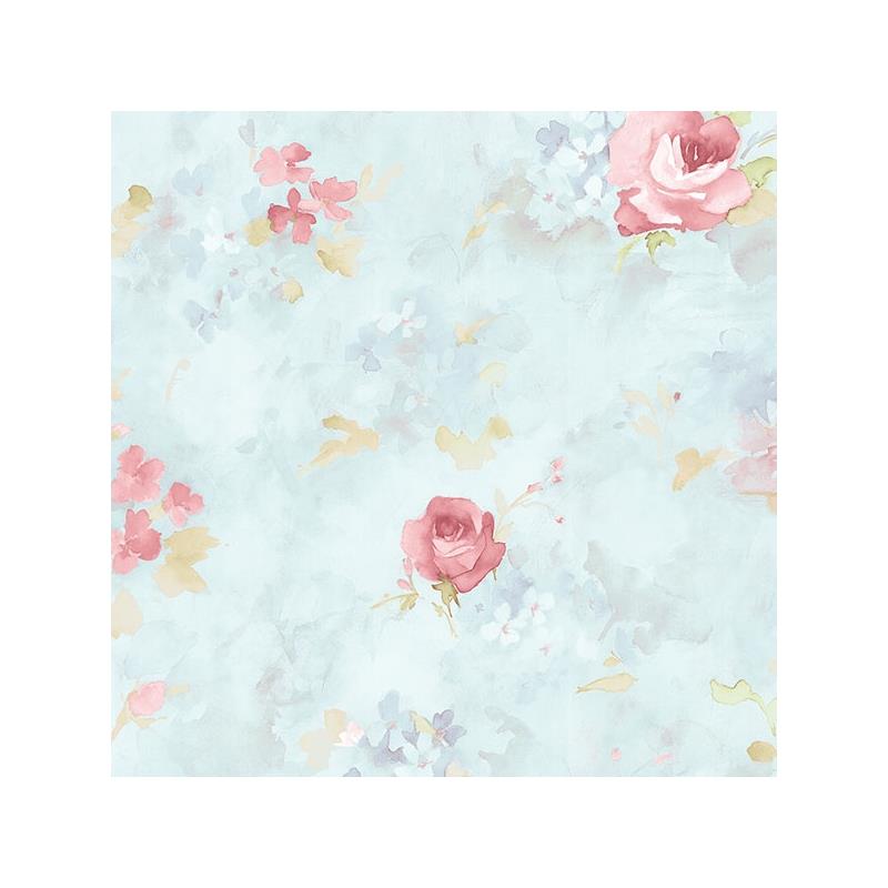 Sample AB27662 Flourish Abby Rose 4, Blue Morning Dew Wallpaper by Norwall
