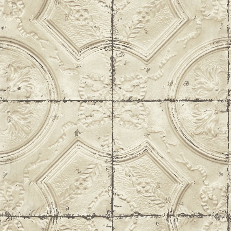 Purchase 3115-12434 Farmhouse Susanna Beige Vintage Tin Tile Beige by Chesapeake Wallpaper