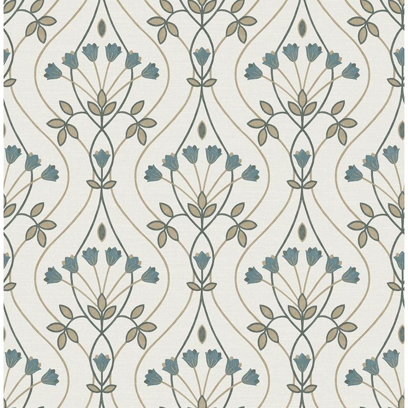 Sample 2970-26145 Revival, Dard Teal Tulip Ogee Wallpaper by A-Street Prints Wallpaper