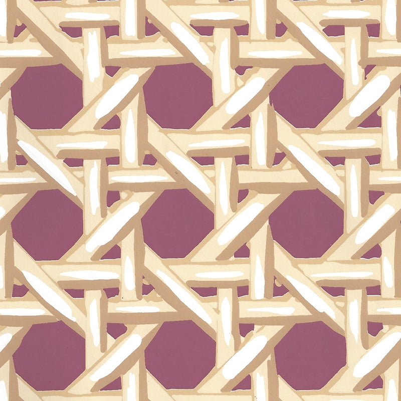 View 6480WP-06 Club Cane Cream Taupe Eggplant by Quadrille Wallpaper