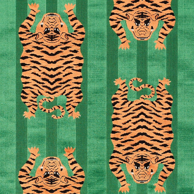Purchase sample of 77233 Jokhang Tiger Velvet, Green by Schumacher Fabric