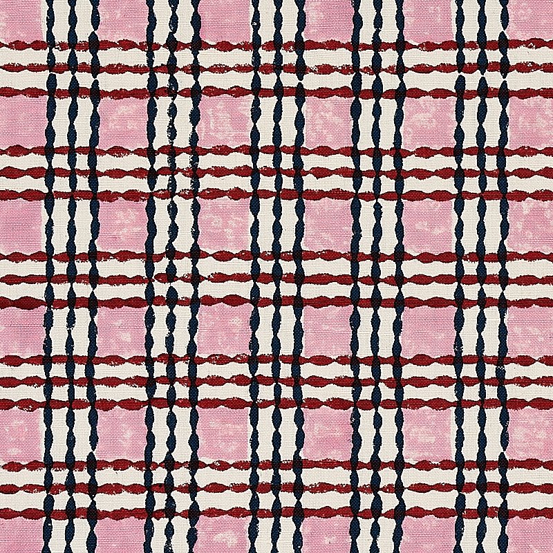 Purchase sample of 179801 Trellis Hand Block Print, Rose and Midnight by Schumacher Fabric