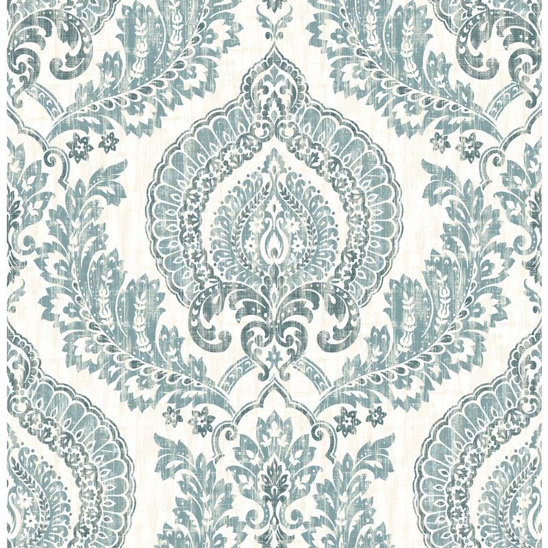 Sample NU1702 Kensington Damask Blue, Graphics Peel and Stick Wallpaper
