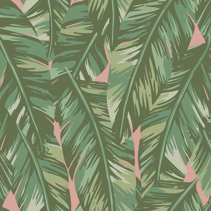 Sample DD139015 Design Department, Dumott Olive Tropical Leaves Wallpaper by Brewster