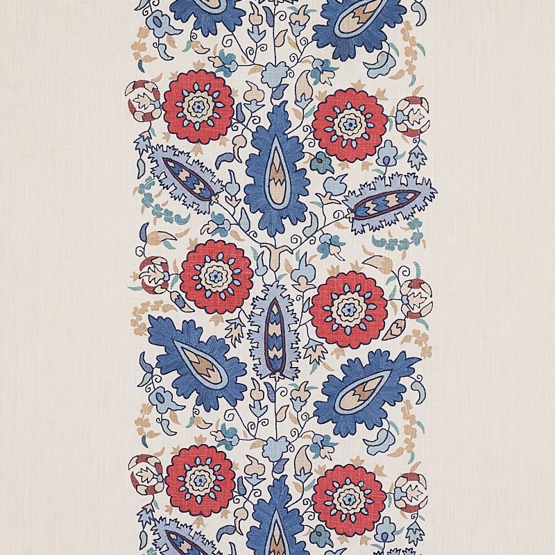 Purchase sample of 80750 Anatolia Embroidery, Blue and Red by Schumacher Fabric